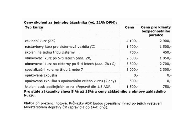 ceník školení autoškola